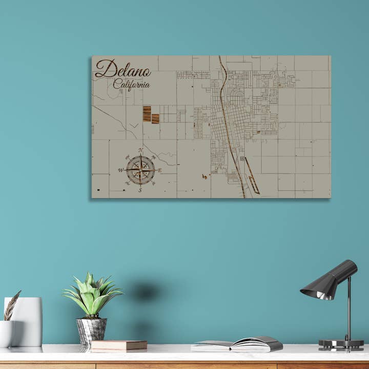 Californie : carte des rues de Delano pour la vente par Fire & Pine