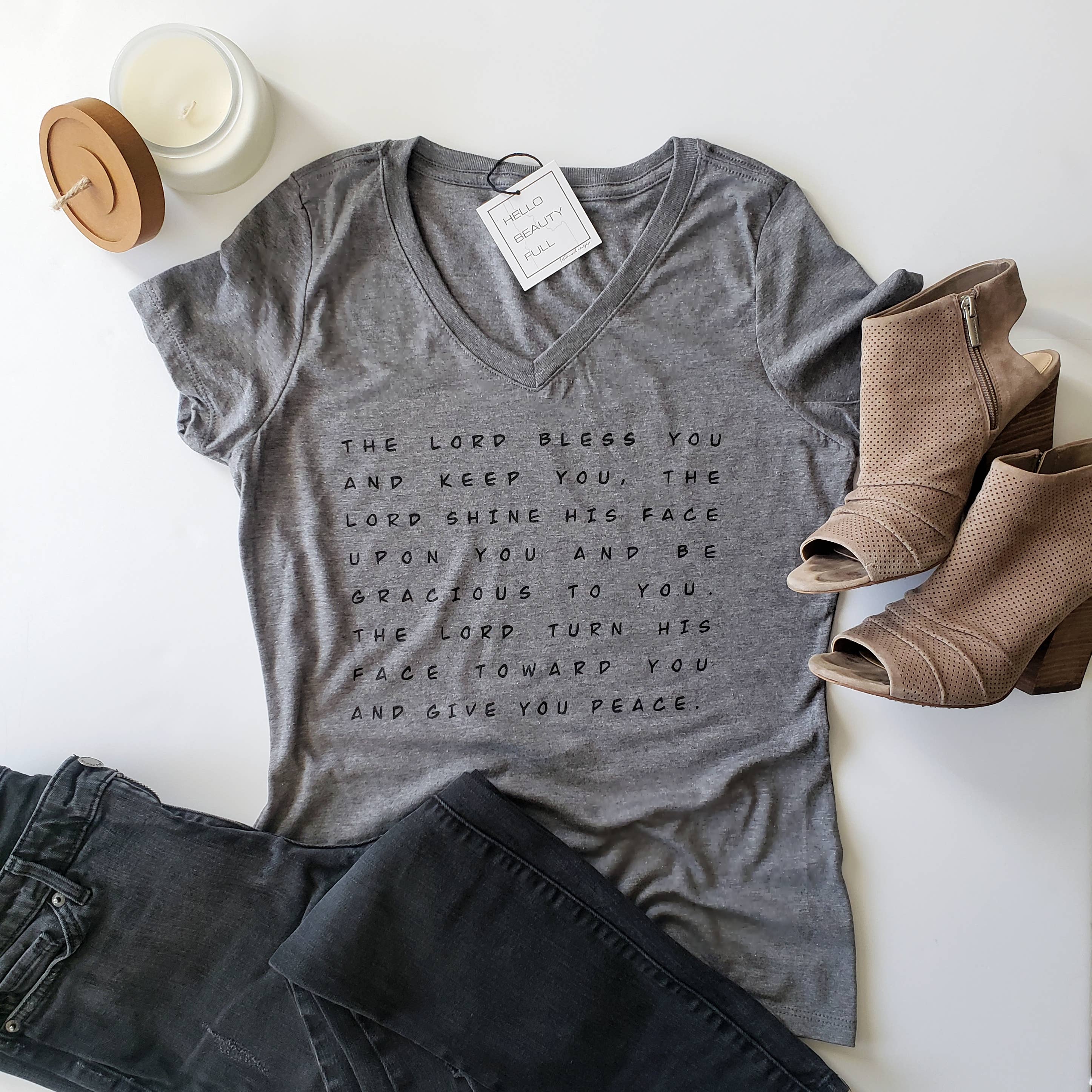 Hello Beauty Full & Co. - Wholesale Screen Printed T-Shirt - Women's - Blessing Ladies V Neck T-Shirt, prayer shirt, scripture tee4