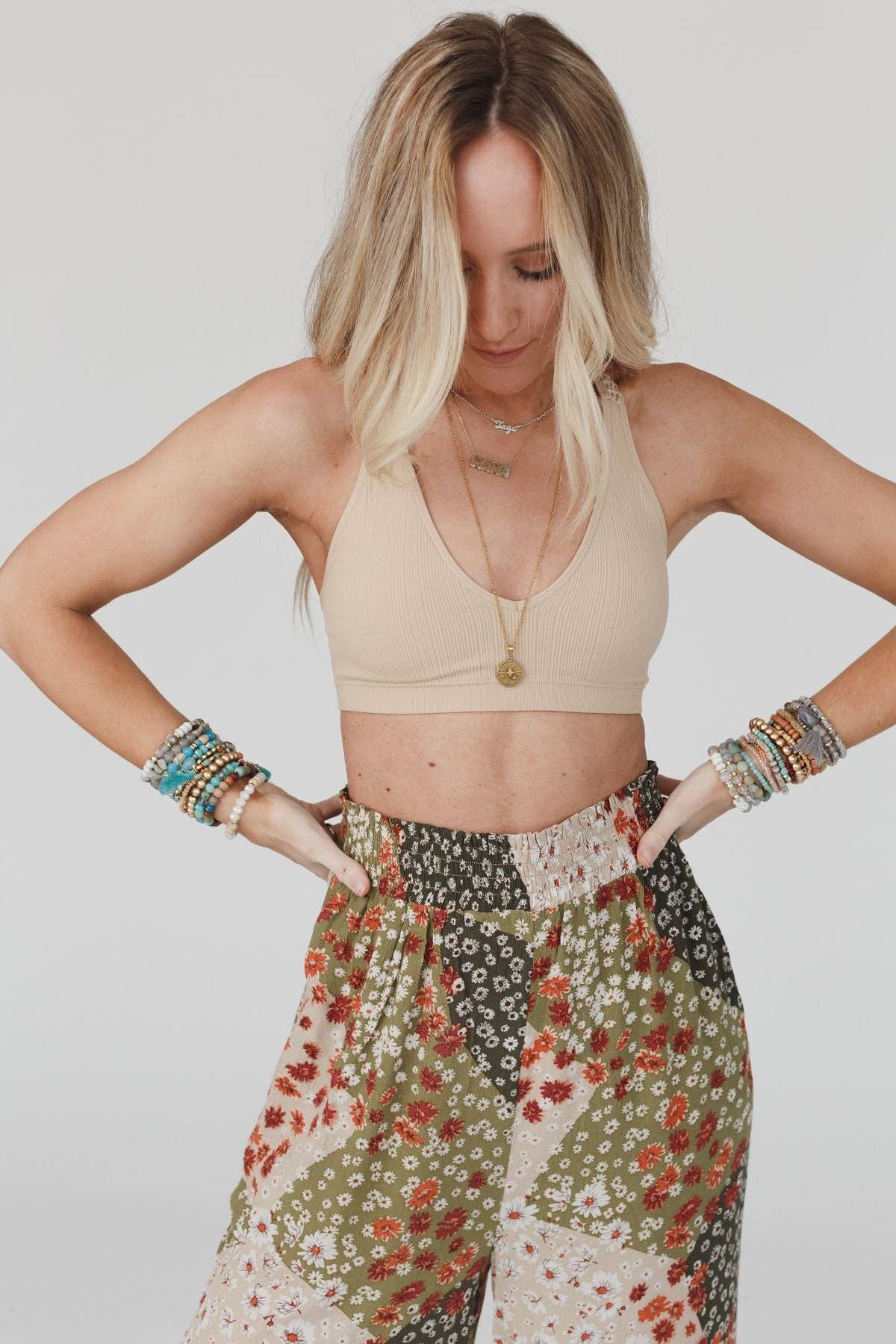 Three Bird Nest - Wholesale Bralette - Women's - Evermore Seamless Lace Racerback Bralette - Beige1