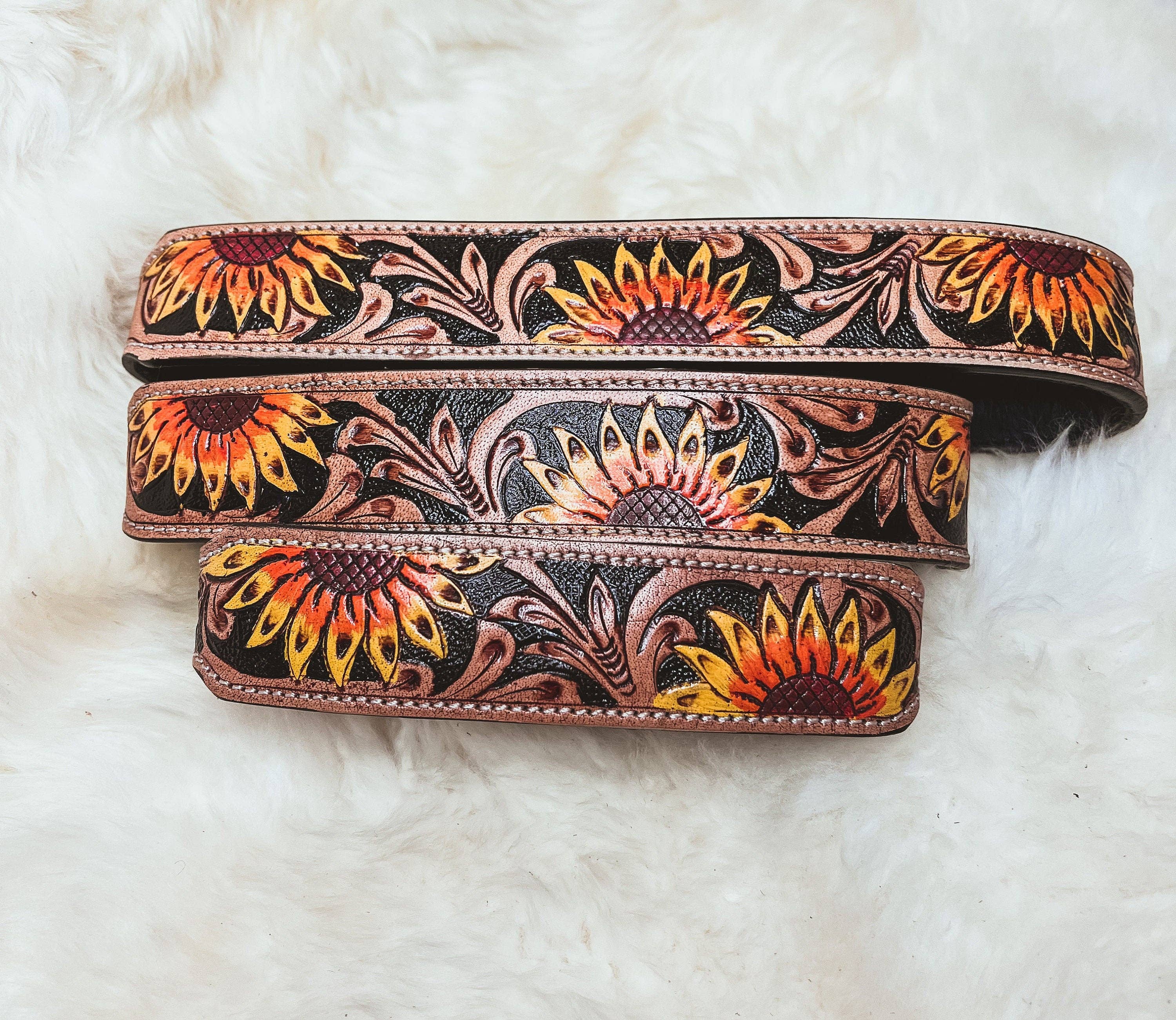 The Sterling Gypsy - Wholesale Pet Collar - Dog - Hand Tooled Sunflower Leather Western Dog Collar1