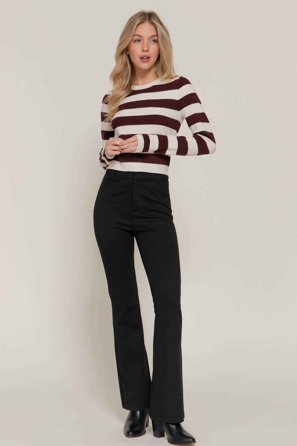 Active Basic | Active USA - Wholesale Knit Sweater - Women's - Long Sleevv Crew Neck Stripe Fitted Sweater19