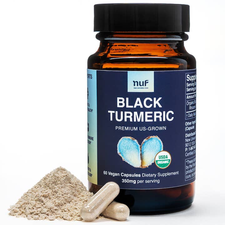 New Universe Food - Venta al por mayor Suplementos/vitaminas para beber - Cápsulas de Cúrcuma Negra Orgánica NUF 350mg
