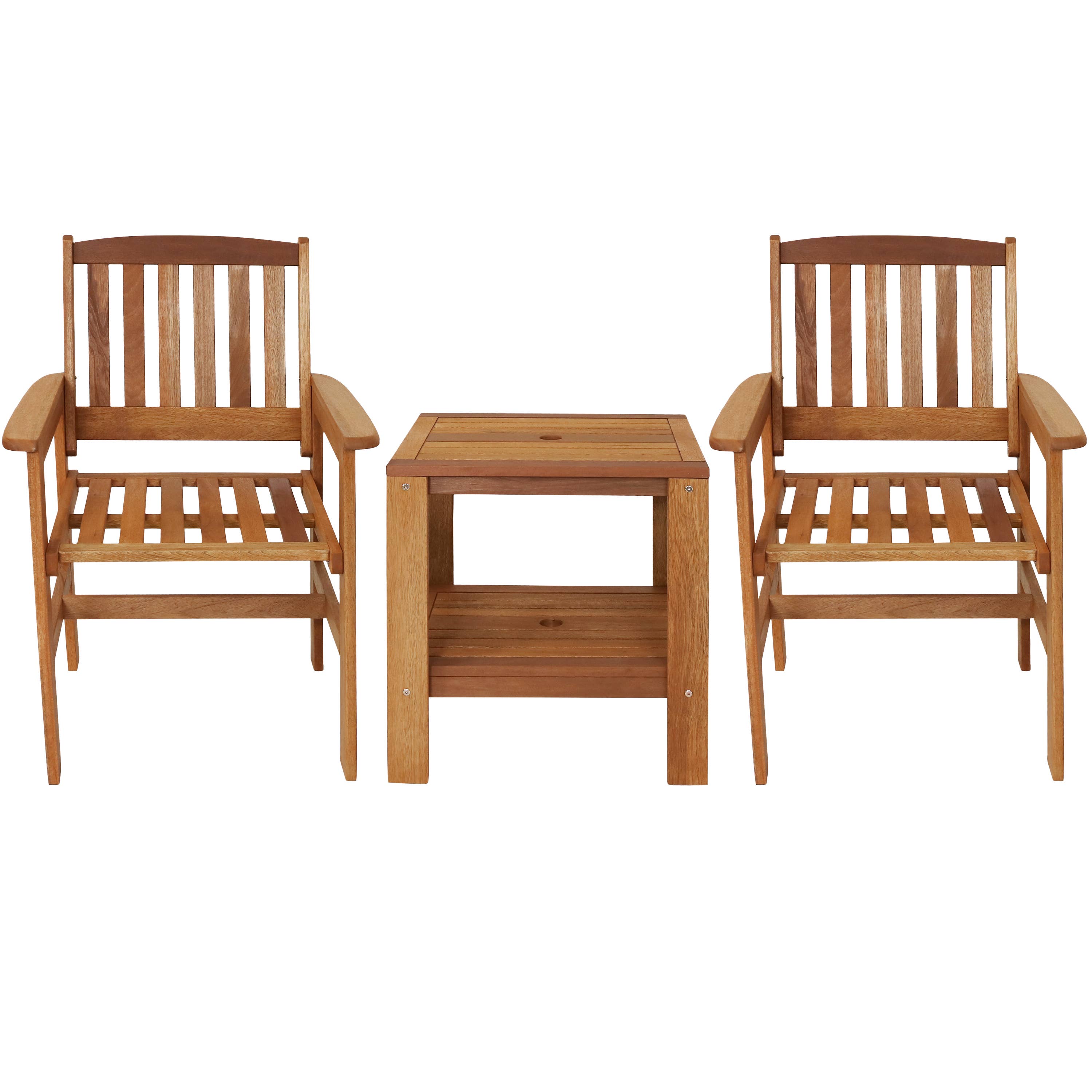 Sunnydaze Decor - Wholesale Patio Set - Meranti Wood 3-Piece Patio Conversation Set with 2 Chairs8