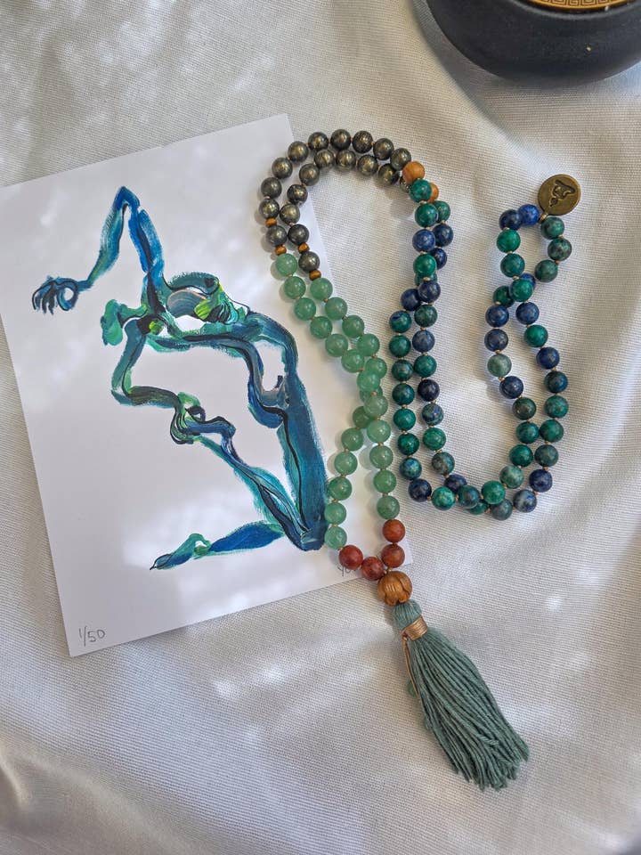 Azurit- och Aventurin-Mala-set med Reiki-pärlor och tofs för wholesale av Samadhi Mala Beads