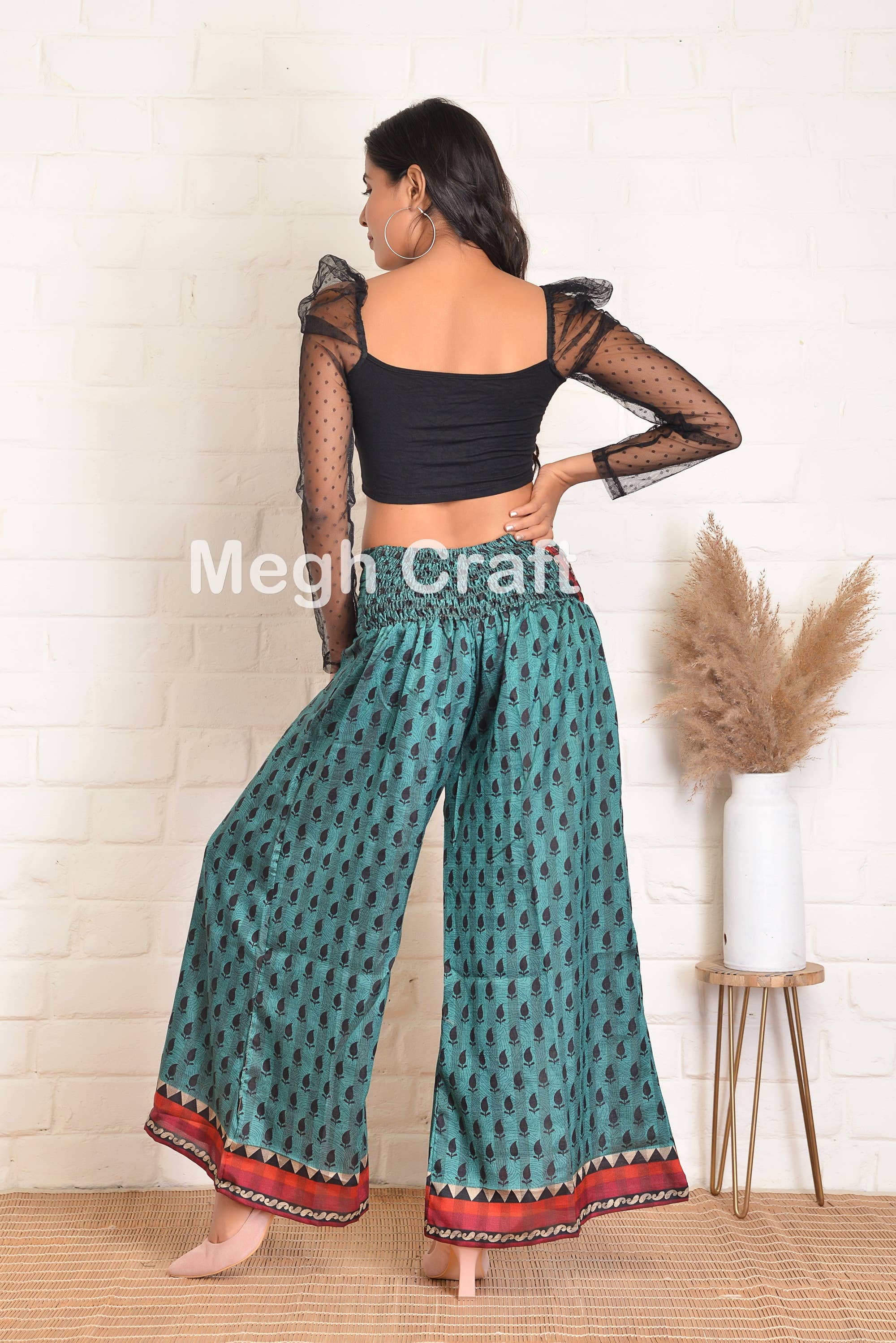 Meghcraft - Wholesale Pants - Women's - Silk Vintage Upcycled Silk Trouser-Wide Leg Pants-Palazzo16