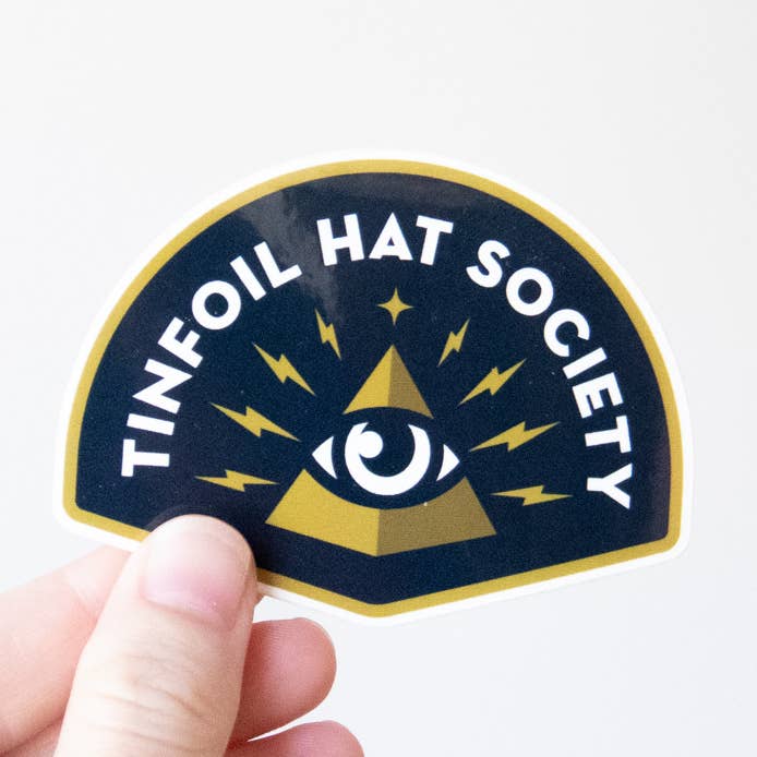 Tinfoil Hat Society Sticker | Diswasher Safe Decal | for wholesale by Squatchy
