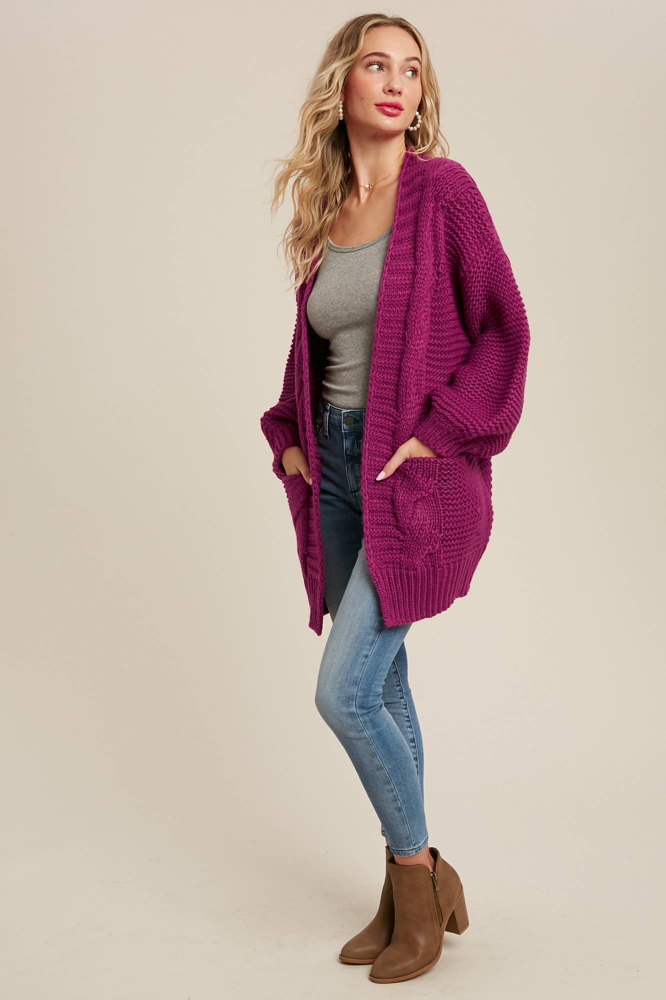 Bluivy - Vente Cardigan – femme - CARDIGAN À MANCHE LANTERNE À CÂBLE25