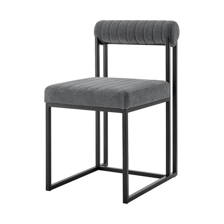 HomeRoots - Wholesale Chair - Set of Two Gray And Black Upholstered Polyester Open Back Dining Side Chairs5