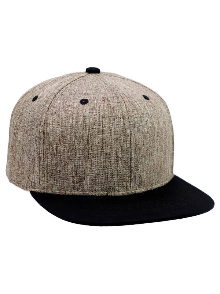 Heathered Tweed Six Panel Flat Brim Snapback for wholesale by Cap Zone