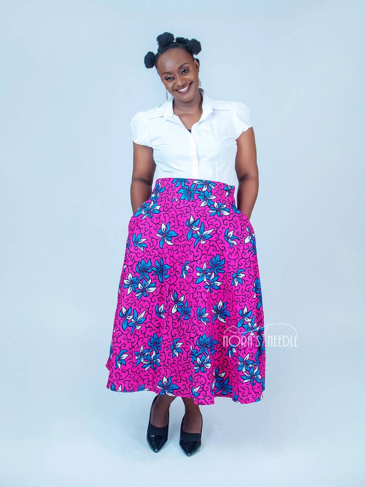 Zara Midirock mit afrikanischem Druck/Ankara-Rock mit hoher Taille für den Großhandel von Nora's Needle