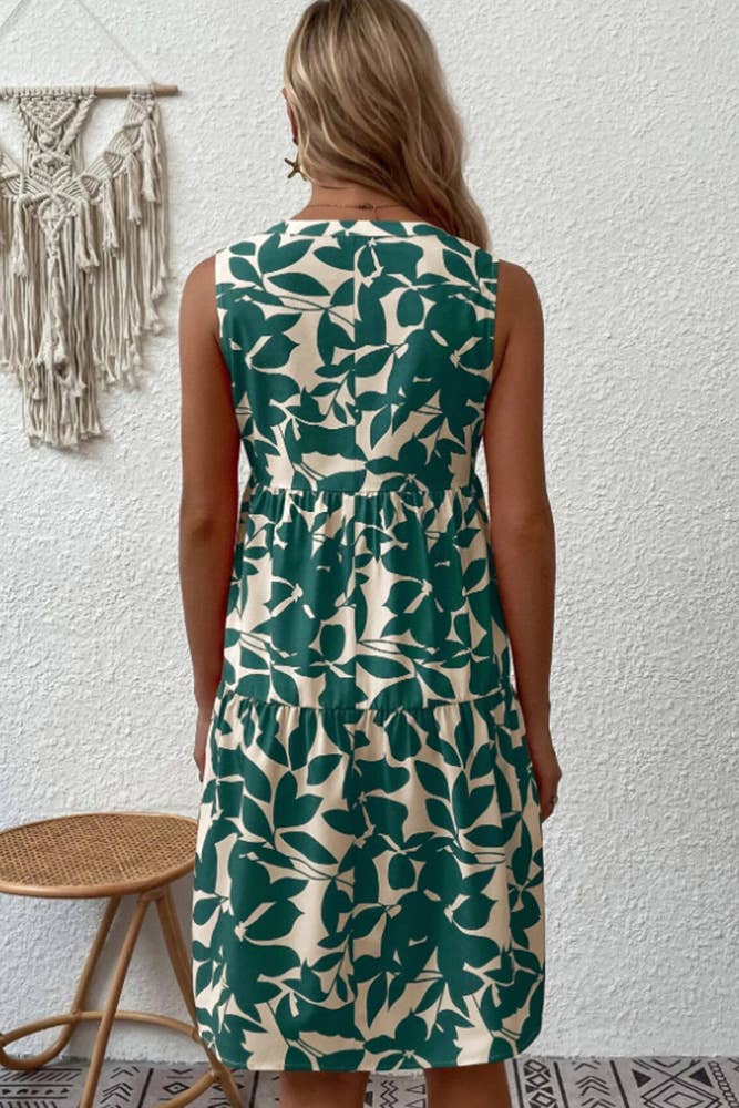 UNISHE – Großhandel Kleid – Damen – Ärmelloses Spleißkleid mit V-Ausschnitt und Blumendruck ZZKF7643