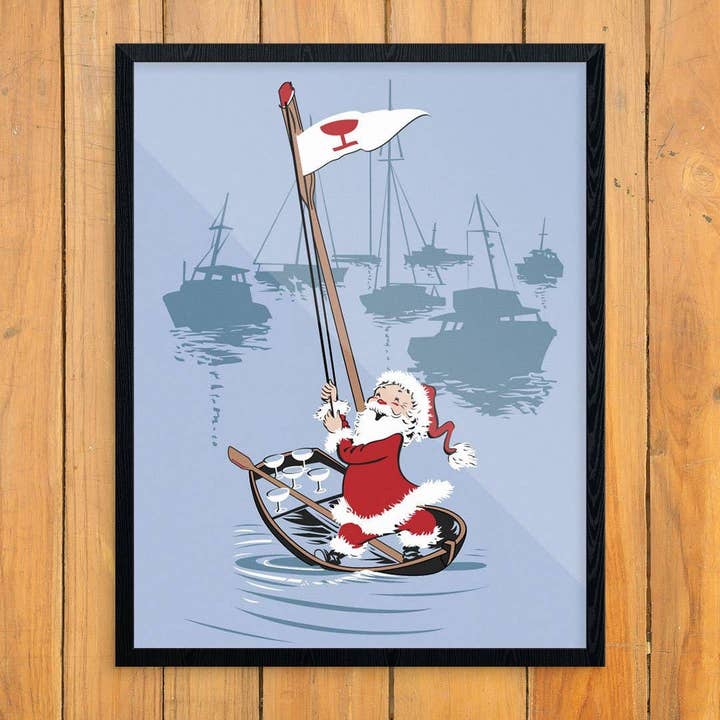8" x 10 Rowing Santa Delivers Cocktails Print for wholesale by Fridgedoor