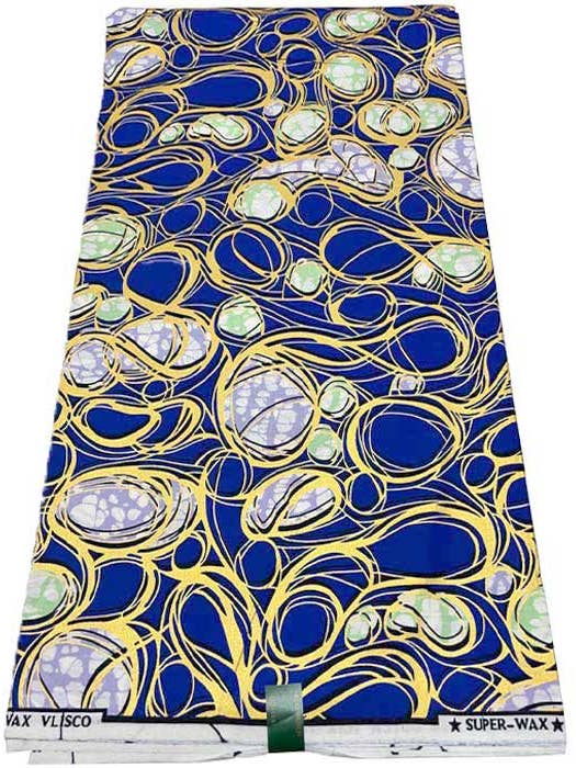 Celestial Gold Radiance: African Super Premium Wax Print Charm for wholesale by African Fabrics Inc