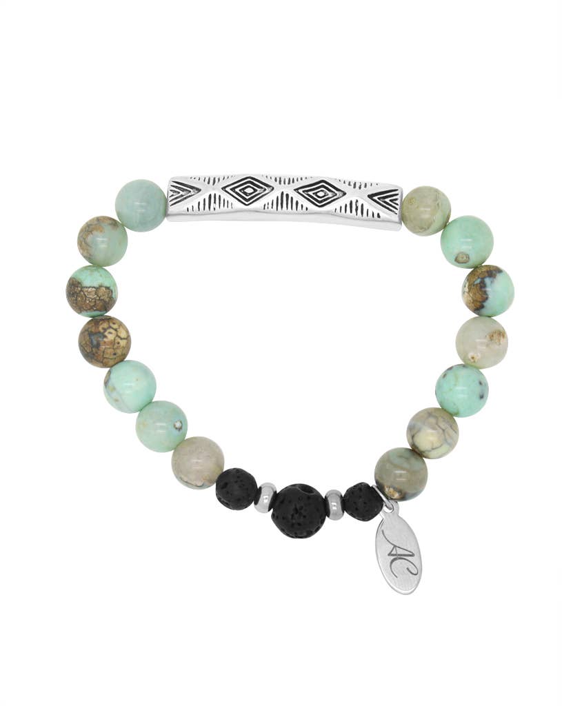 Aroma Couture & Co - Wholesale Beaded Bracelet - Aztec Larimar Lava Diffuser Bracelet (silver)0