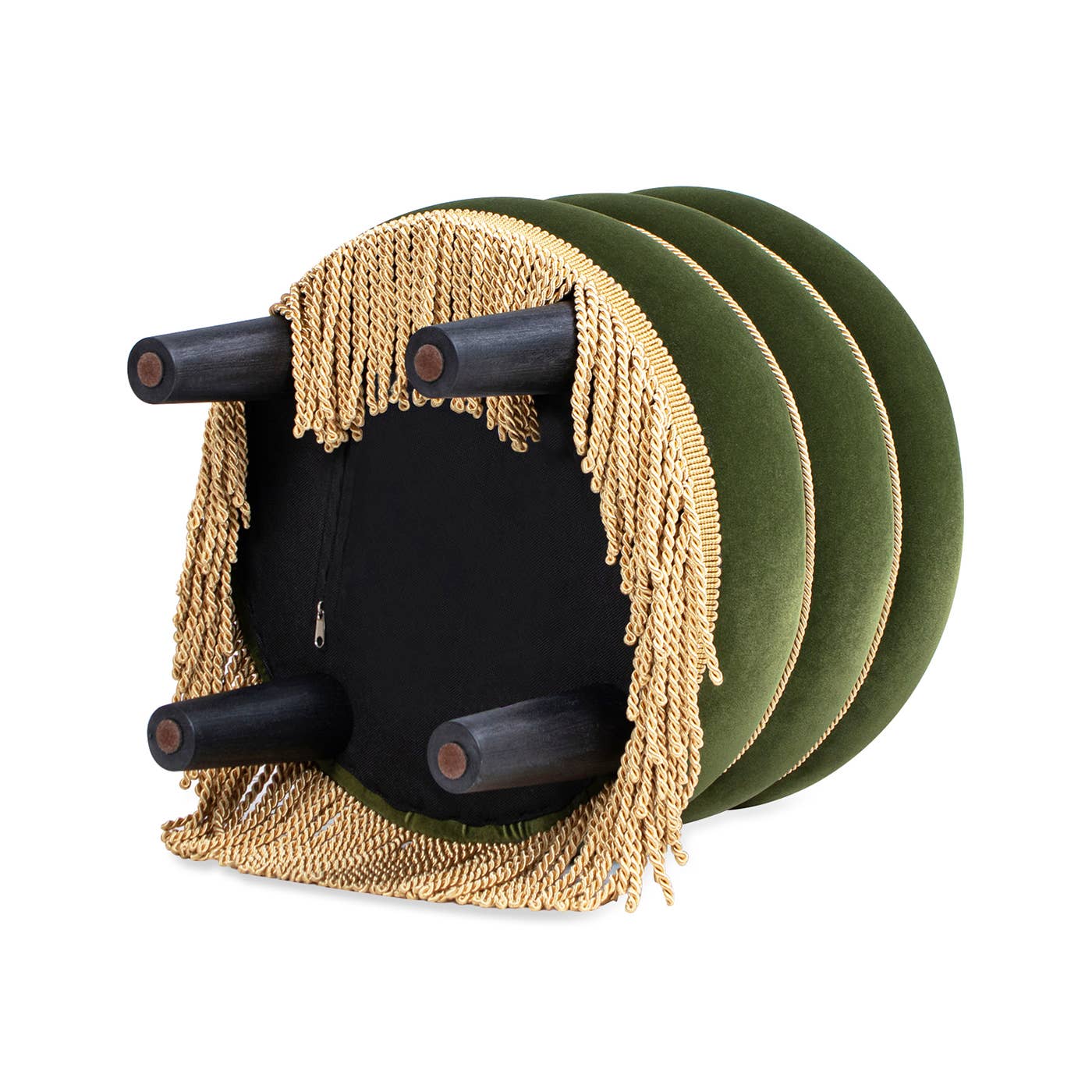 Jennifer Taylor Home - Wholesale Ottoman - Edward 17.5" Round Upholstered Ottoman with Fringe Velvet2