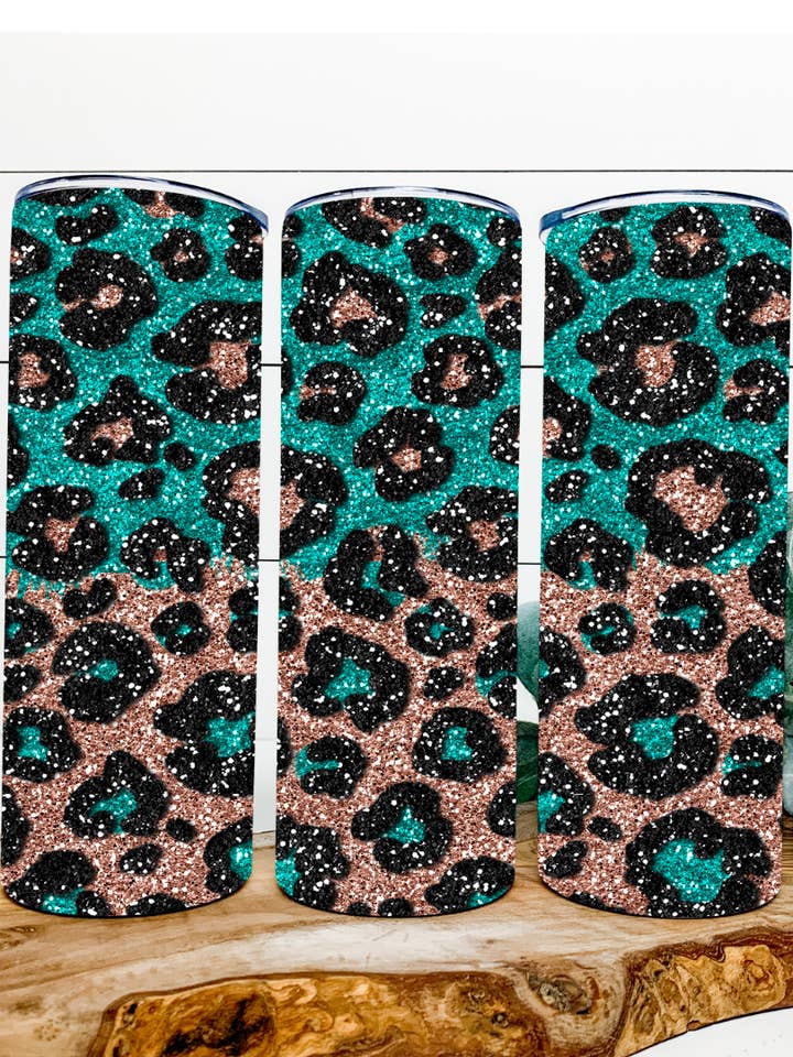 cute ombre tumbler/blue and pink cheetah tumbler for wholesale by Itsfaithscreations