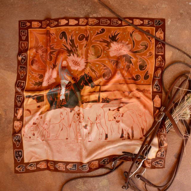 Tirzah Lane Art - Vendita all'ingrosso Sciarpa - Donna - Foulard Grande 100% Seta di Gelso 35x35: Floreale Bovina Cowgirl Western Wild Rag1