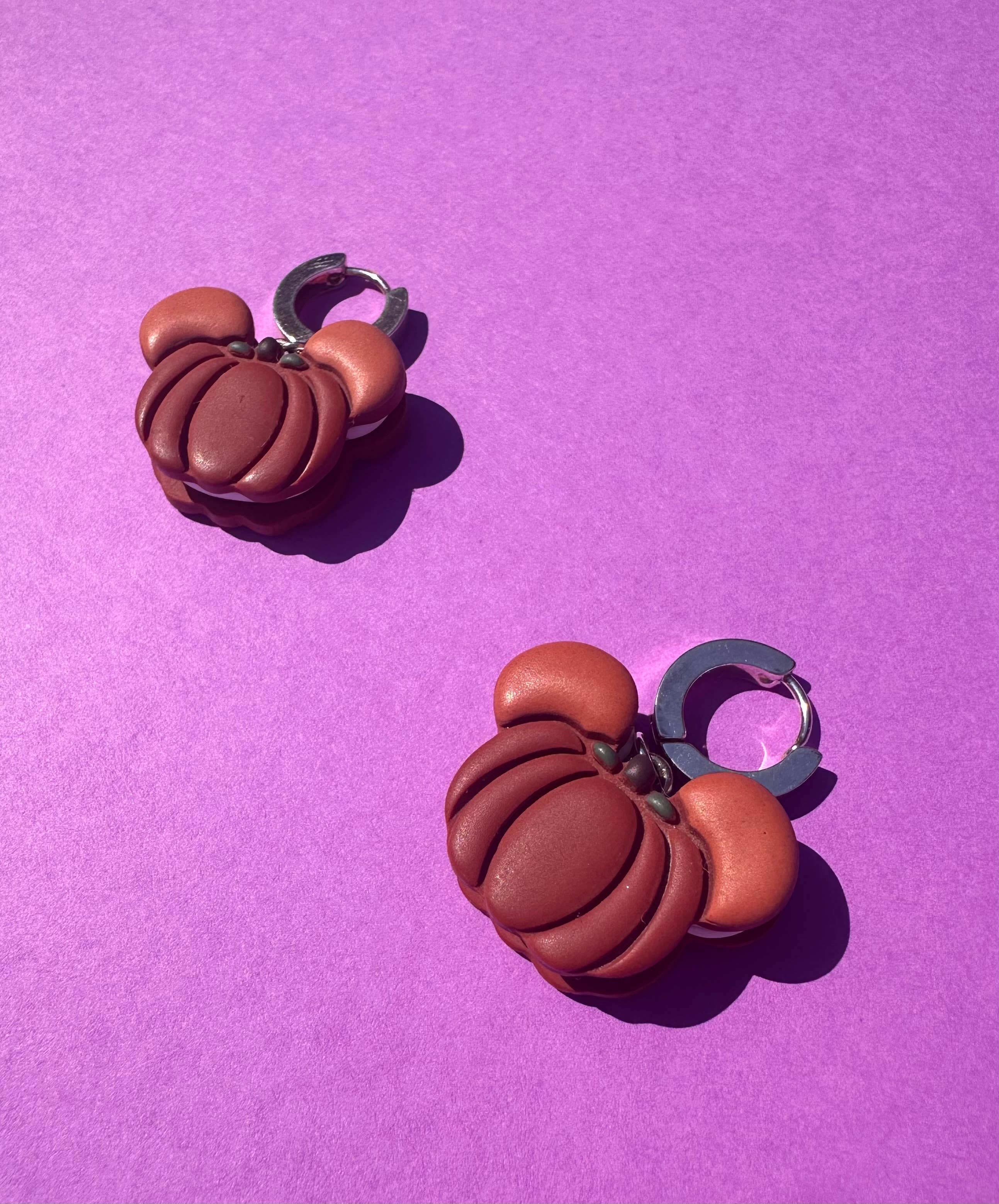 She makes clay - Wholesale Huggie Earrings - Mickey Mouse pumpkin macaroon huggie hoop earrings2