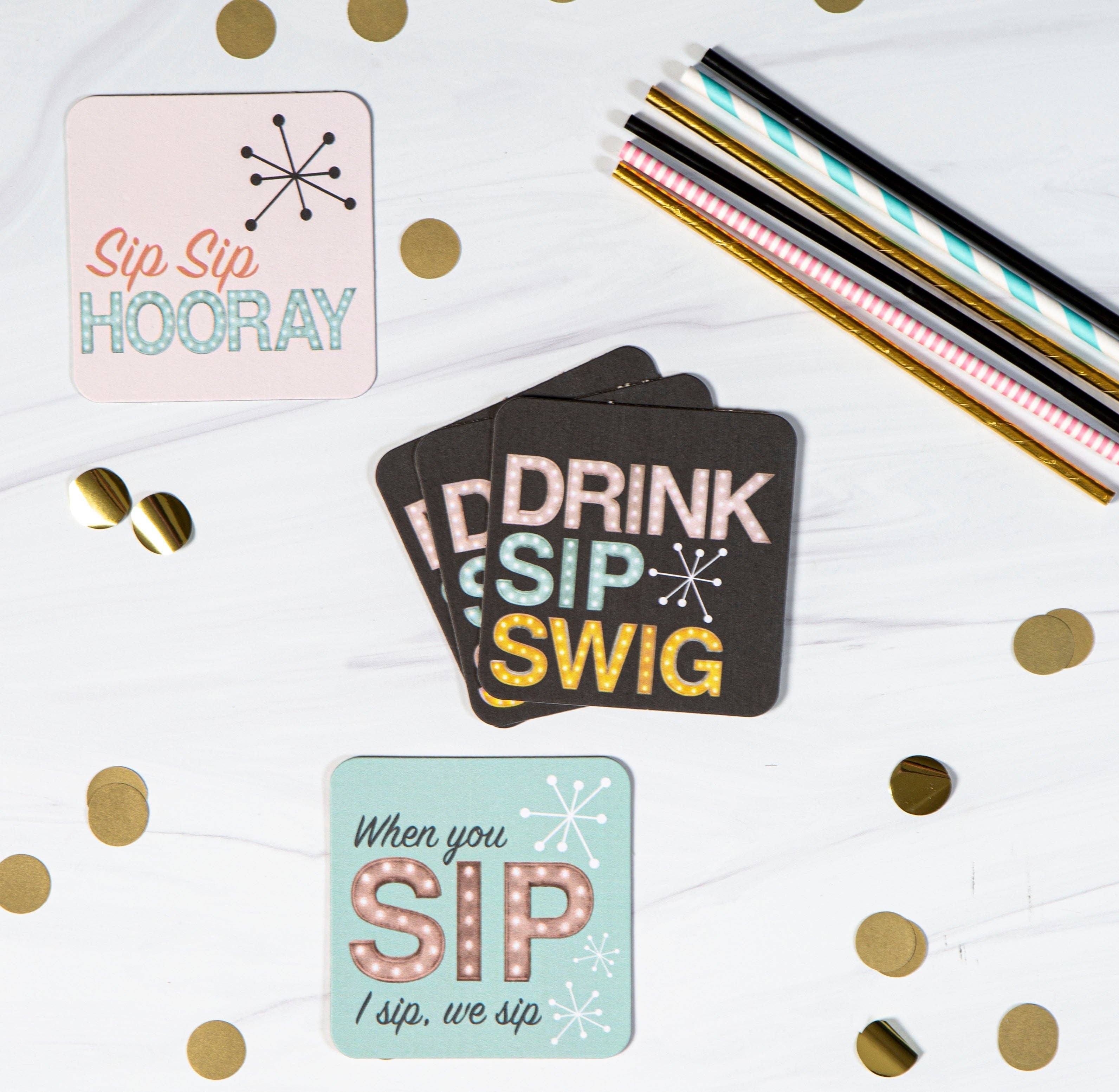 Mod Lounge Paper Company - Wholesale Coasters - Sip Sip Hooray Funny Party Coasters Set of 86