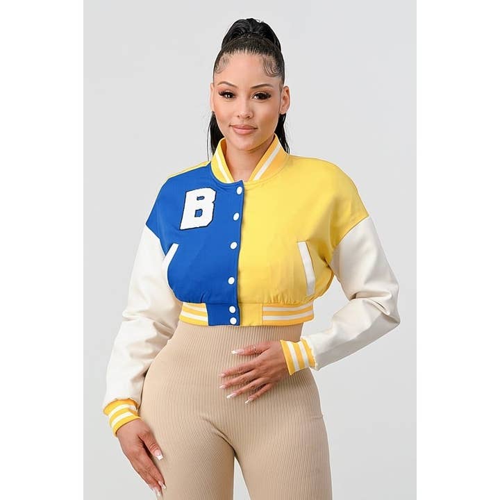 Giacca da baseball patchwork alla moda con blocchi di colore per la vendita all'ingrosso da parte di Esmeray Clothing