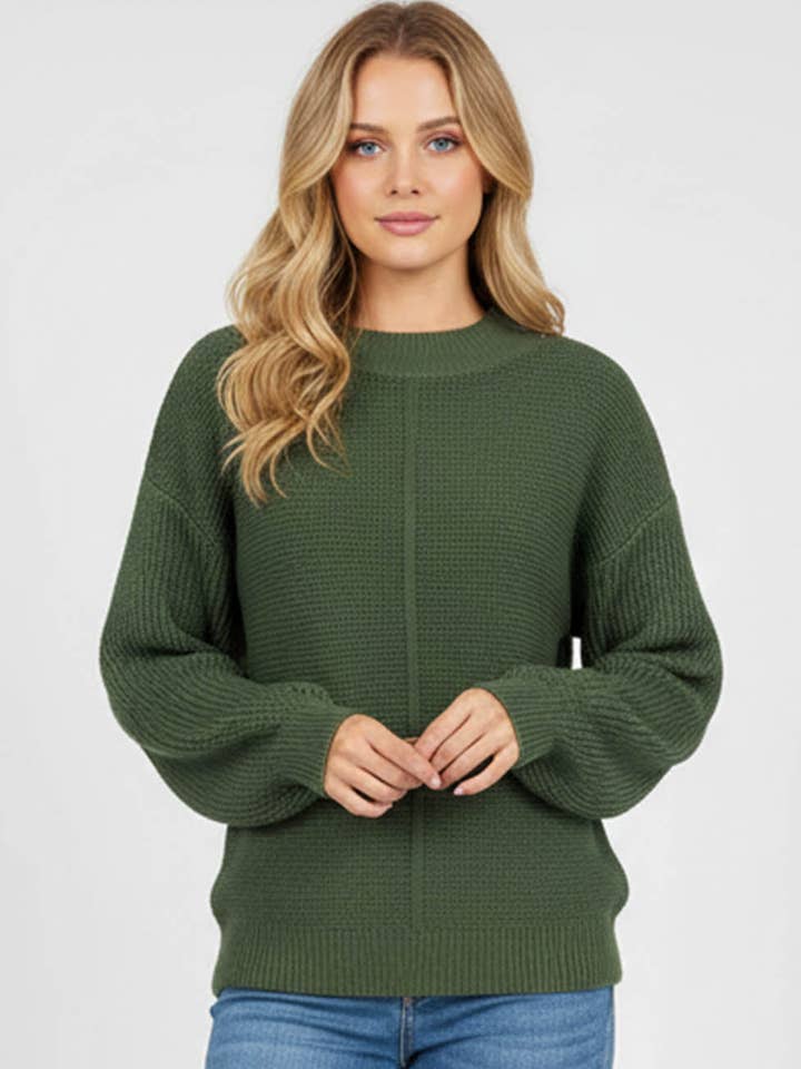 Ladies Basic Seam Front Round Neck Long Sleeves Sweater for wholesale by Sweetkama