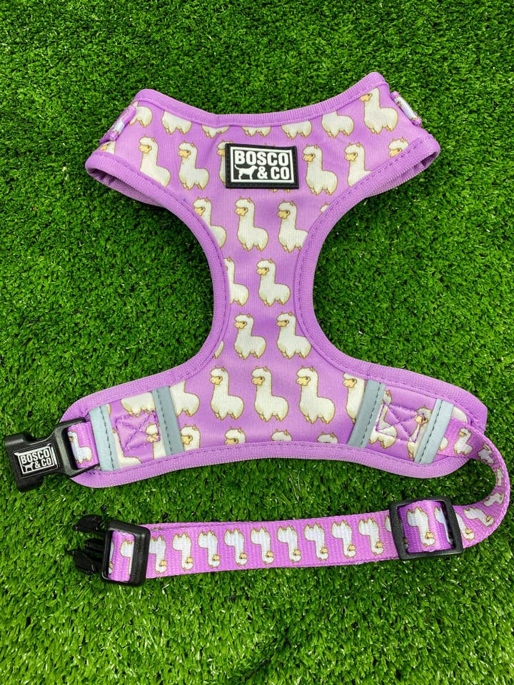 Padded Adjustable Dog Harness: Pink Alpaca for wholesale by Bosco & Co