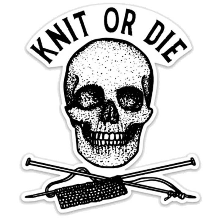 Skeleton Knit Or Die Cross Bones Vinyl Sticker for wholesale by Bellavance Ink