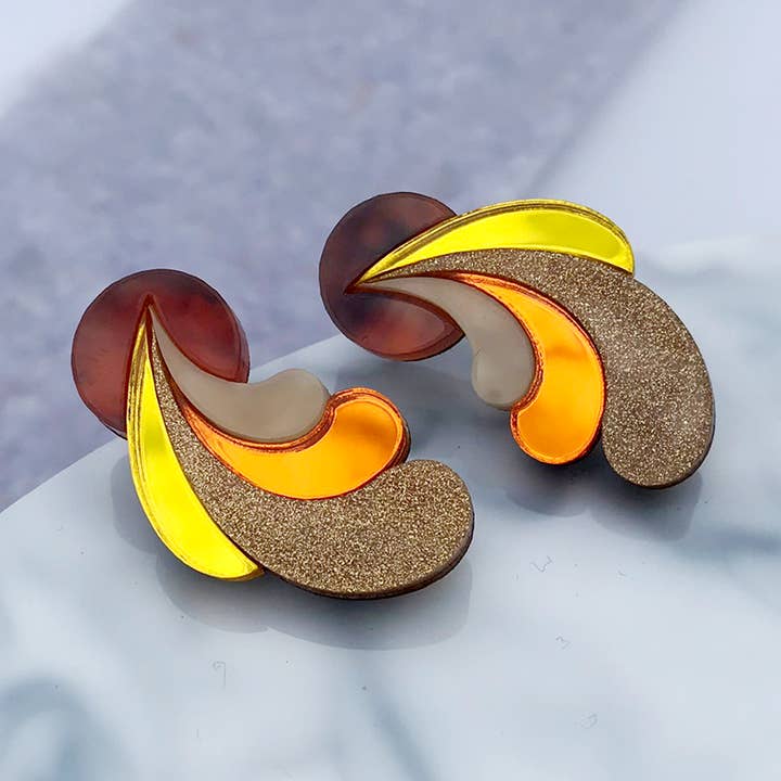 Psychedelic Wave Statement Studs in Sunshine for wholesale by Rosa Pietsch