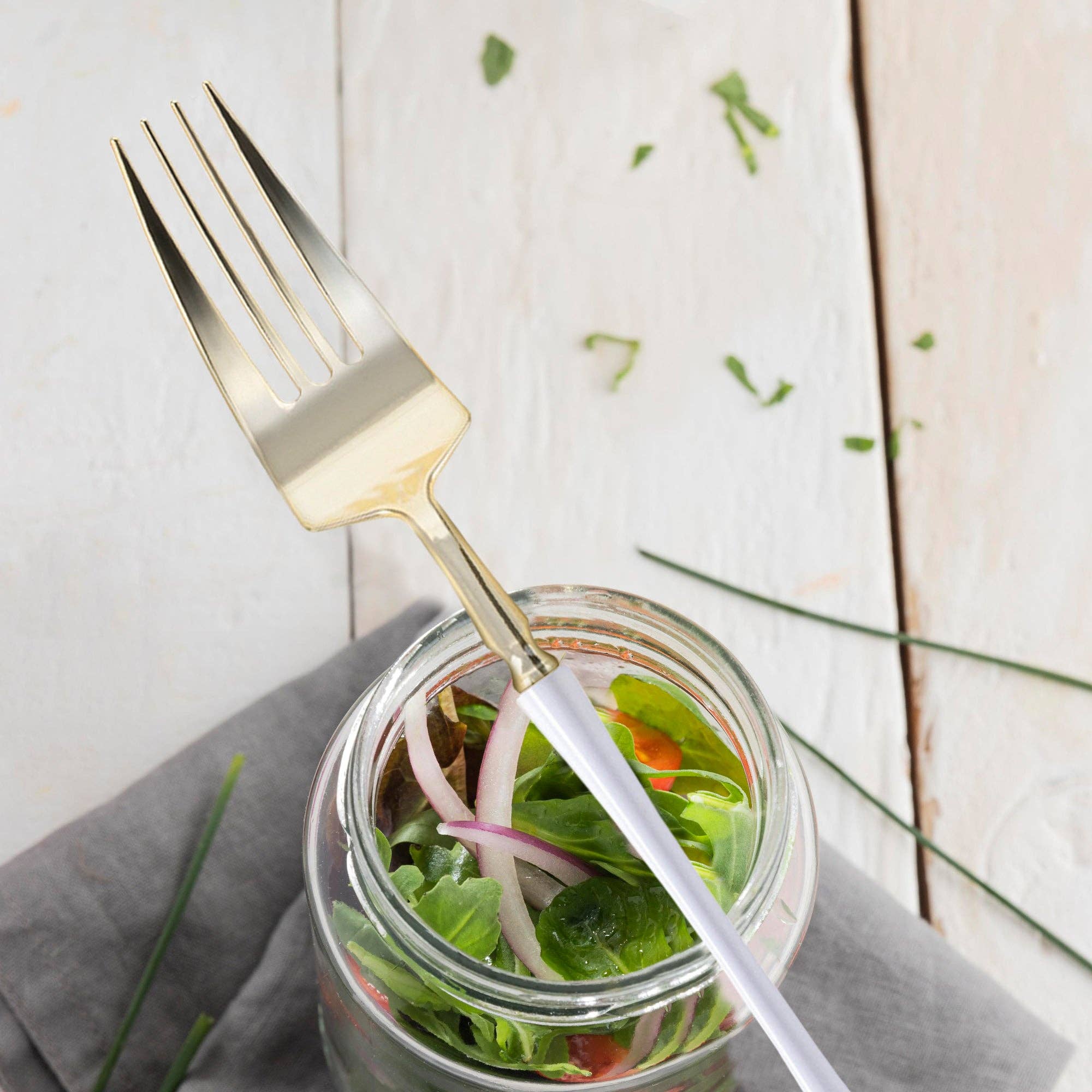 Smarty had a Party - Wholesale Disposable Servingware Set - Gold with White Handle Plastic Dinner Forks - 240 pcs8