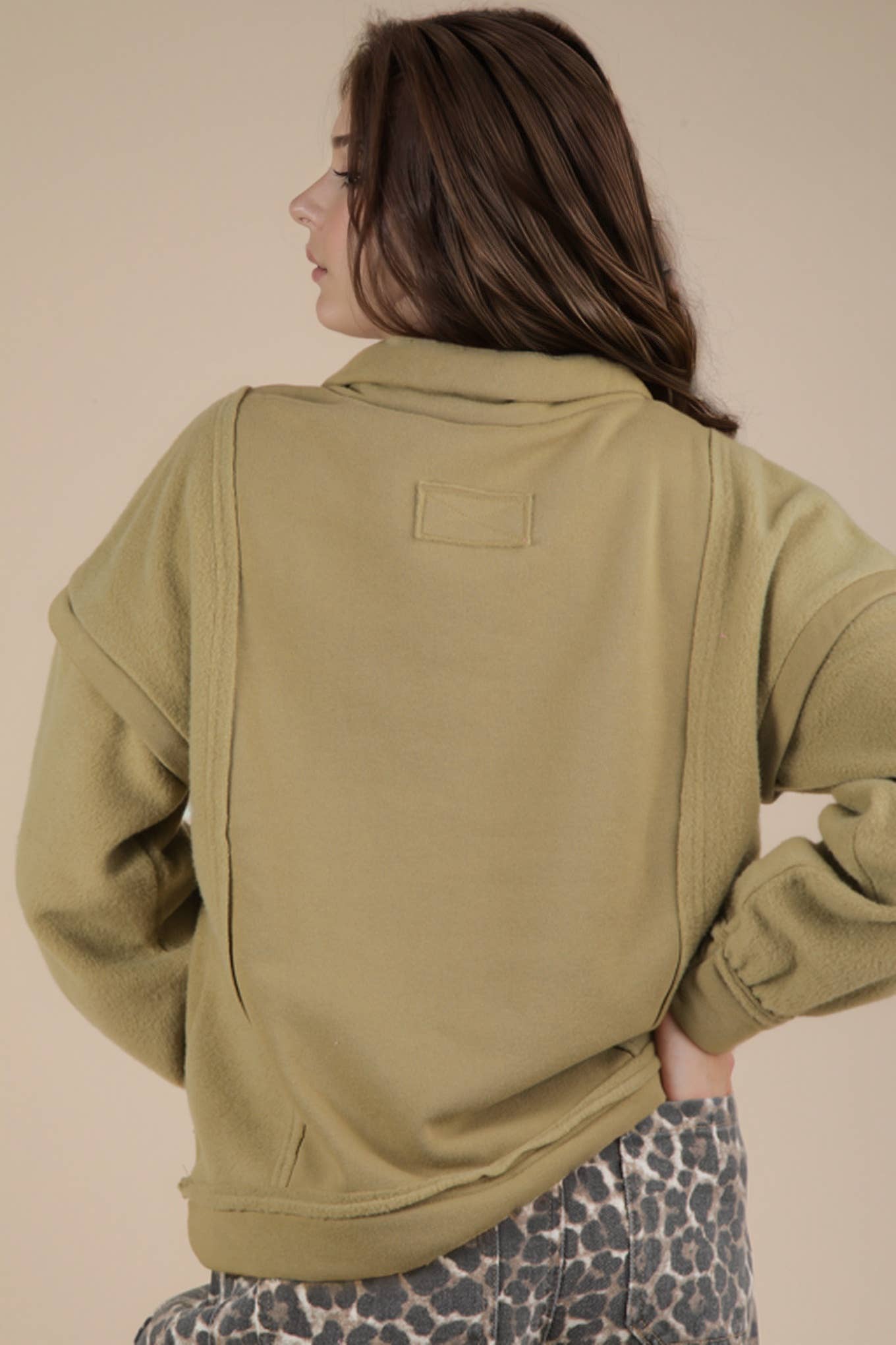 VERY J - Vente Sweat-shirt – femme - NT11793-Haut de sweat-shirt Henley en tissu contrasté à col montant8