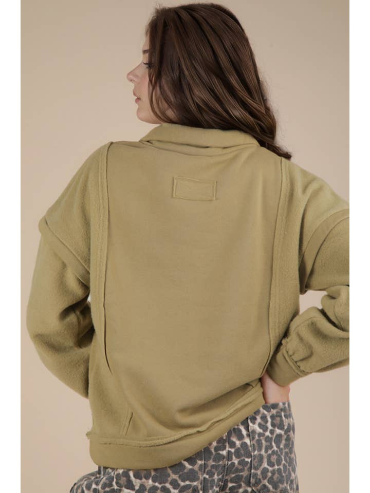 VERY J - Vente Sweat-shirt – femme - NT11793-Haut de sweat-shirt Henley en tissu contrasté à col montant8