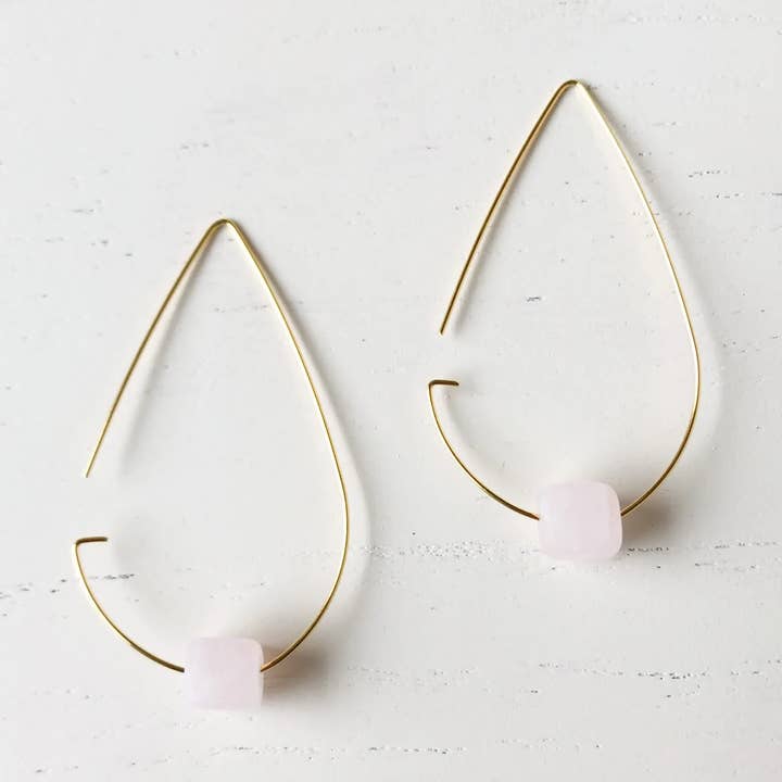 Stoll & Heart - Wholesale Dangle Earrings - The Maggie - Rose Quartz- Gold0