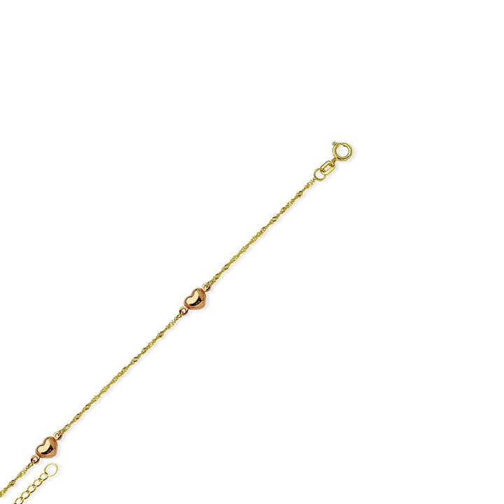 14k Yellow & Rose Gold Heart Anklet for wholesale by NYMAN JEWELERS