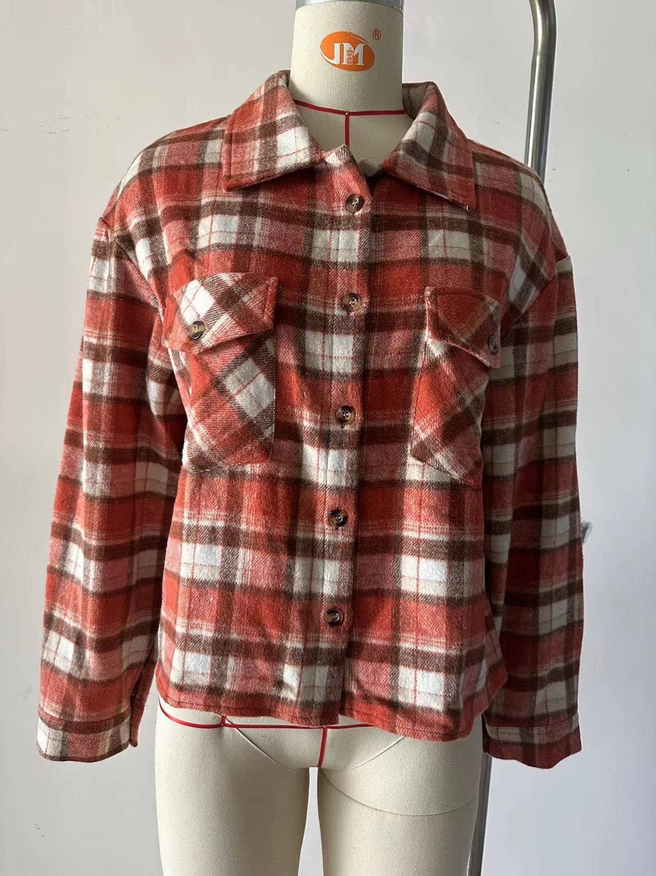 Lily Clothing - Wholesale Shirt Jacket/Shacket - Women's - LONG-SLEEVED PLAID WOOL JACKET WITH BAGGY POCKETS14