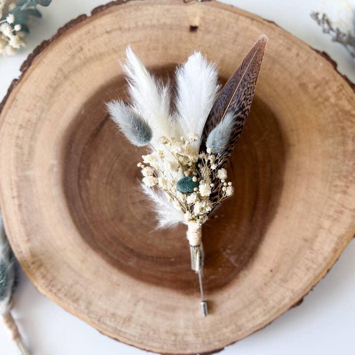 Withered Whimsy - Wholesale Dried/Pressed Flowers - Dusty Blue Boutonniere - Fall Boho Wedding4