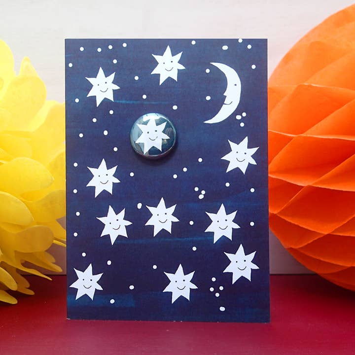 The Black Rabbit - Wholesale Everyday Greeting Card - Happy Stars - Greeting card with badge