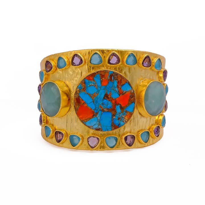 Oester Mohave Turkoois Verguld Gehamerd Armband Voor Haar voor wholesale door El Joyero