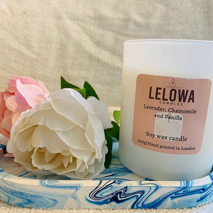 Lavender, Chamomile and Vanilla Soy Wax Candle for wholesale by Lelowa Candles