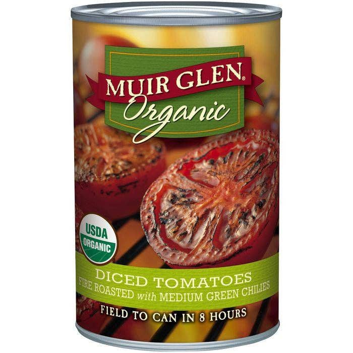 KeHE Distributors, LLC - Wholesale Salsa - Muir Glen Organic Fire Roasted Diced Tomatoes with Medium Green Chilies 14.5 Oz (Pack of 12)