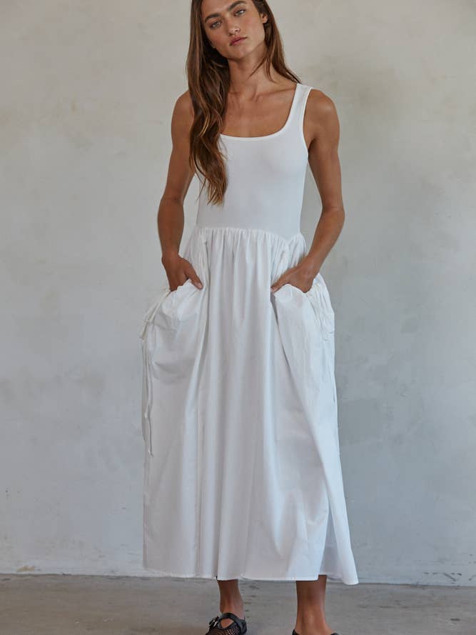 L8015 | Woven 100% Cotton Poplin Skirt Bodice Midi Dress for wholesale by By Together