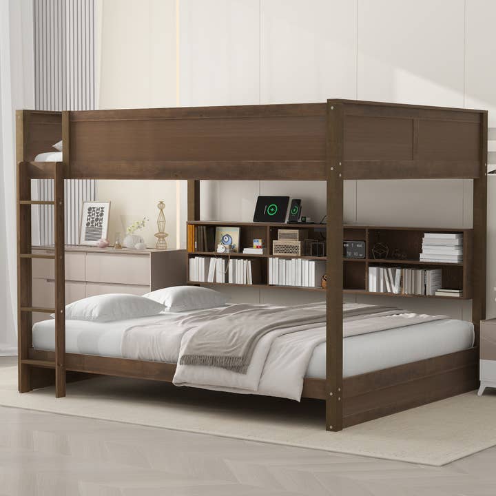 Queen over Queen Bunk Bed with Storage Cabinets&USB,2 Colors for wholesale by 39F Inc.