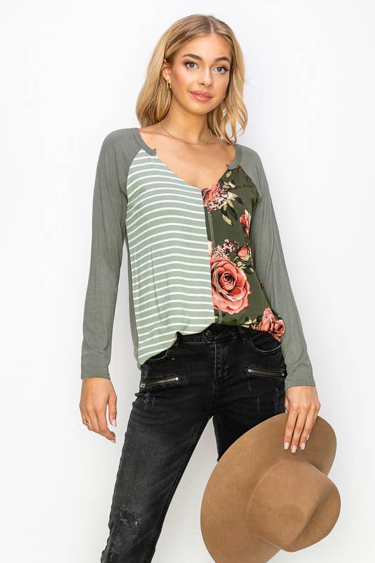 A.gain - Wholesale Tunic - Women's - 10759L296 - STRIPE AND FLORAL PRINT COLOR BLOCK TOP9