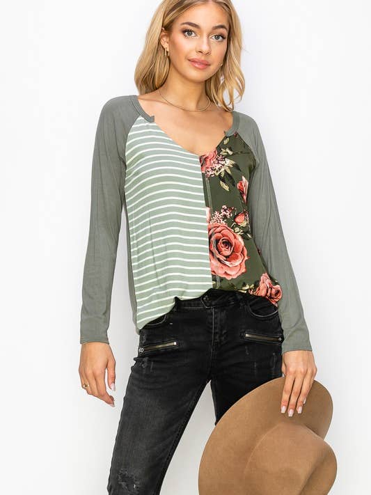 A.gain - Wholesale Tunic - Women's - 10759L296 - STRIPE AND FLORAL PRINT COLOR BLOCK TOP9