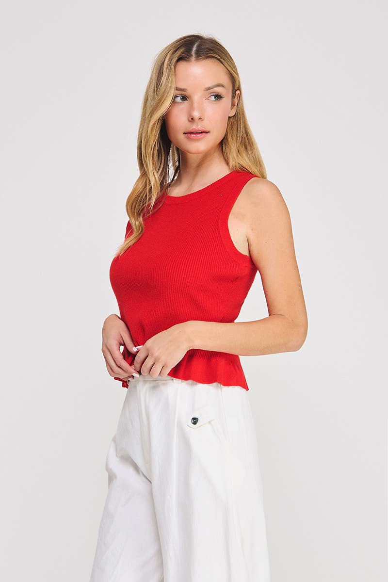 Allie Rose - Vente Haut en maille – femme - débardeur à basque en maille côtelée douce13