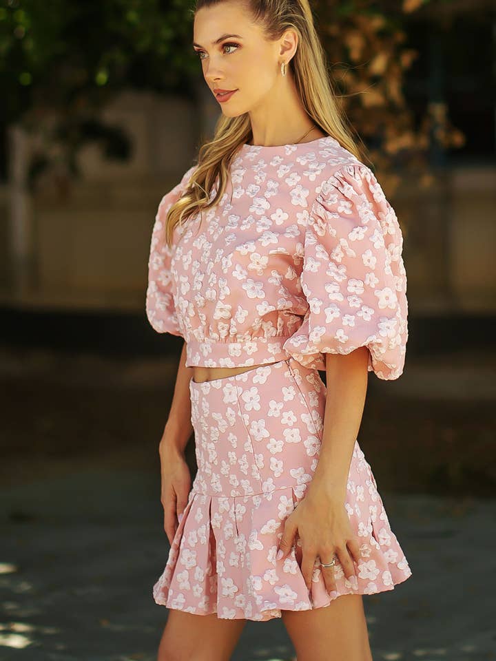 Floral Jacquard Pleated Mini Skirt for wholesale by Strut & Bolt