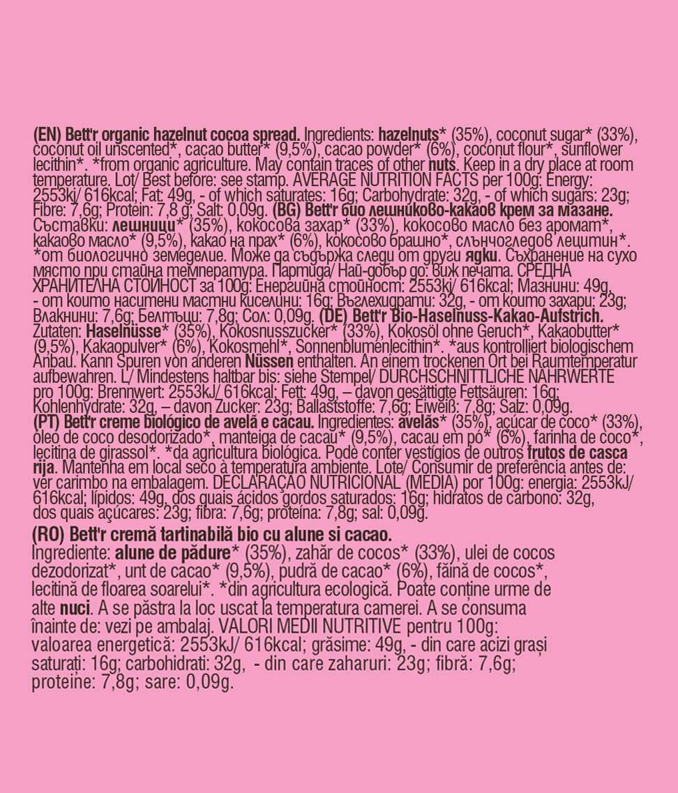 Smart Organic - Wholesale Nut Butter - Hazelnut Cocoa Spread, Bio, Bett'r, 250g2