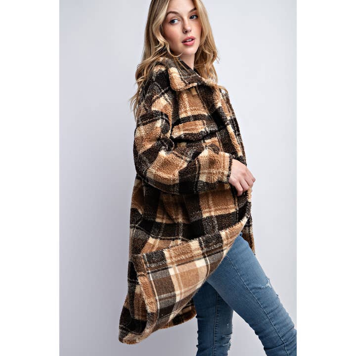 Sweet Generis - Wholesale Jacket - Women's - PLAID TEDDY OVERSIZE JACKET