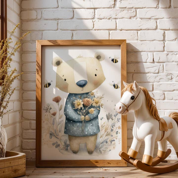 Impression d'Ours des Bois - Pull Bleu - Chambre d'Enfants for wholesale by Artsriver