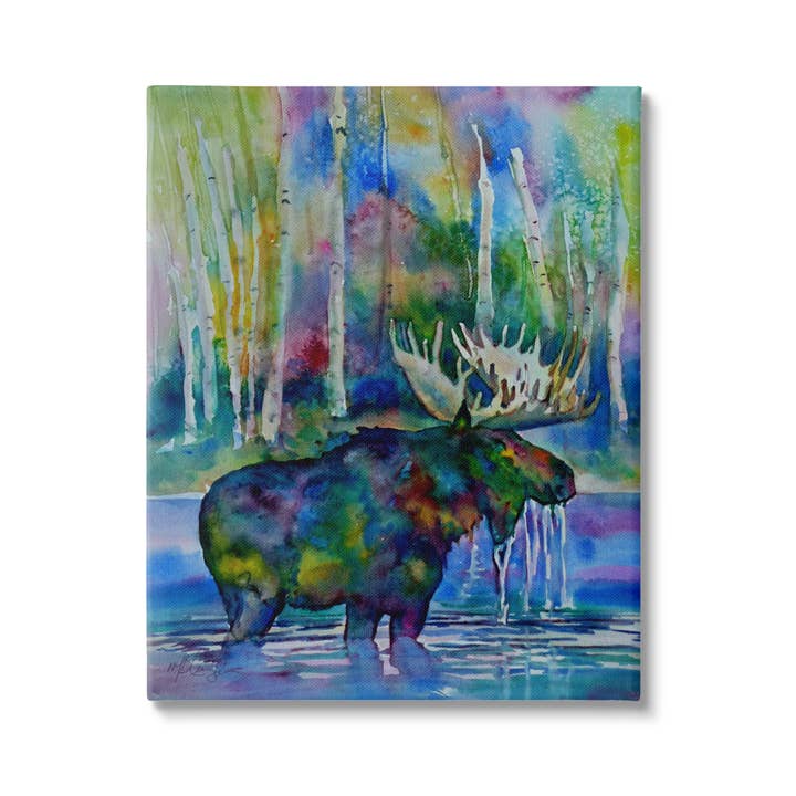 Stupell Industries - Venta al por mayor Ilustración - Lienzo abstracto de alce en agua de lago