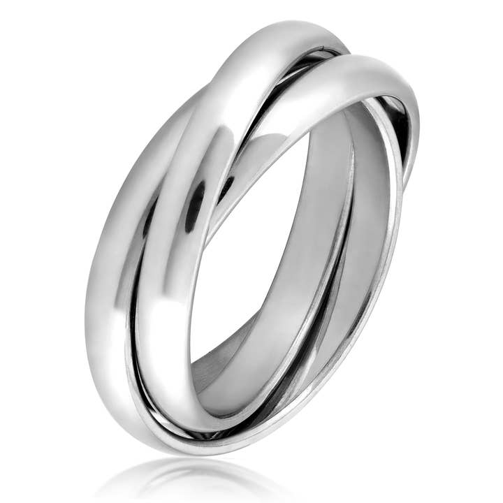 Polished Stainless Steel Intertwined Triple Band Ring for wholesale by West Coast Jewelry